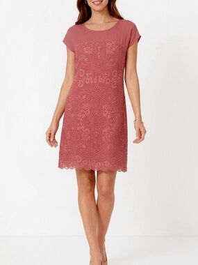 SUNDANCE Lilian Rose Mauve Pink Floral Embroidered Voile Shift Dress - Small